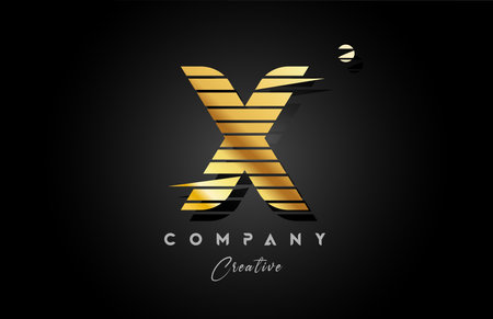 gold golden X alphabet letter logo icon design with line stripe and circle. Creative template for company and businessのイラスト素材