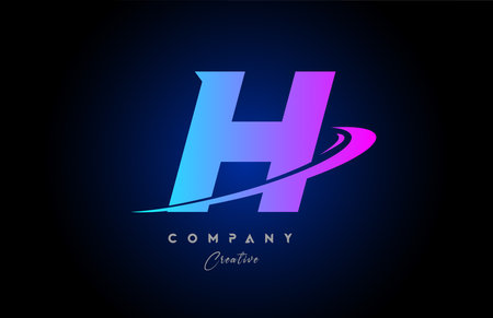 H pink blue alphabet letter logo icon design with swoosh. Creative template for business and companyのイラスト素材
