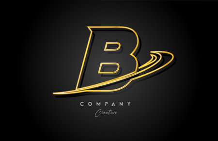 gold B alphabet letter logo icon design with golden swoosh. Creative template for business and companyのイラスト素材