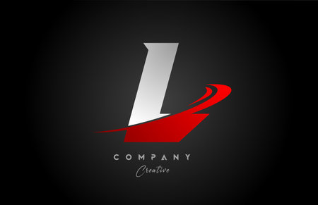 red swoosh L alphabet letter logo icon design with black grey color. Creative template for company and businessのイラスト素材
