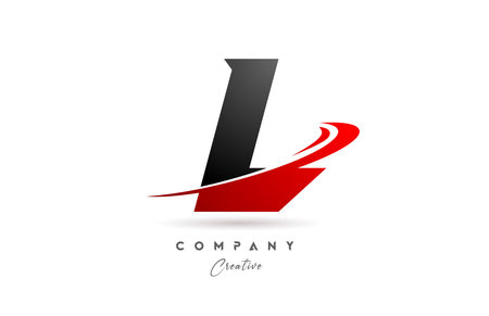 black grey L alphabet letter logo icon design with red swoosh. Creative template for business and companyのイラスト素材
