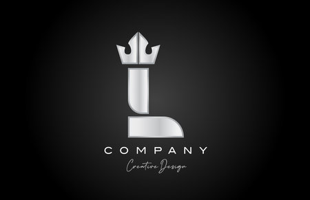 silver grey L alphabet letter logo icon design. Creative crown king template for business and companyのイラスト素材