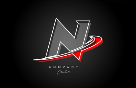 red grey line N alphabet letter logo icon design with swoosh. Creative template for business and companyのイラスト素材