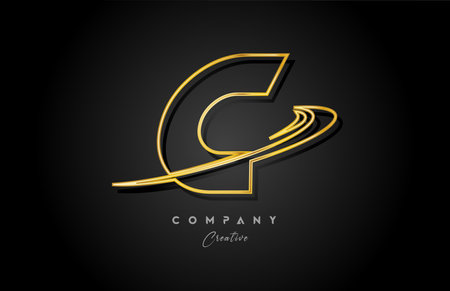 gold C alphabet letter logo icon design with golden swoosh. Creative template for business and companyのイラスト素材