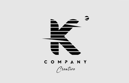 lines K alphabet letter logo icon design in black and white. Creative template for business and company with stripesのイラスト素材