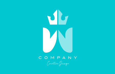 W blue pastel alphabet letter logo icon design with king crown. Creative template for company and businessのイラスト素材