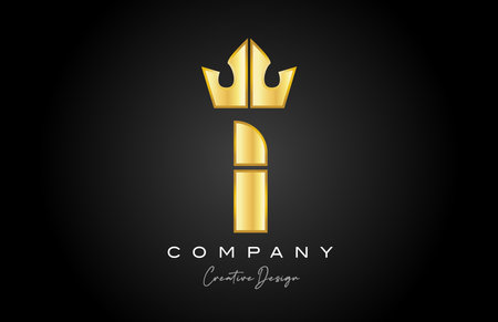 gold golden I alphabet letter logo icon design. Creative crown king template for business and companyのイラスト素材