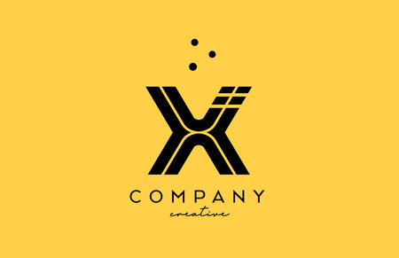 X yellow black alphabet letter logo with lines and dots. Corporate creative template design for business and companyのイラスト素材