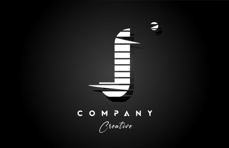 line J alphabet letter logo icon design with black and white stripe and circle. Creative template for business and companyのイラスト素材