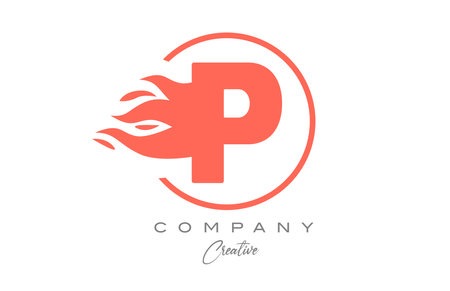 orange P alphabet letter icon for corporate with flames. Fire design suitable for a company logoのイラスト素材