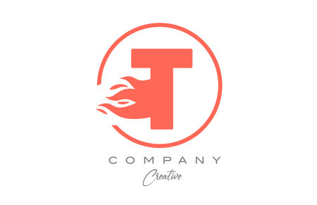 orange T alphabet letter icon for corporate with flames. Fire design suitable for a company logoのイラスト素材