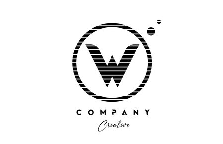 W alphabet letter logo icon design with line stripe and circle. Black and white creative template for business and companyのイラスト素材