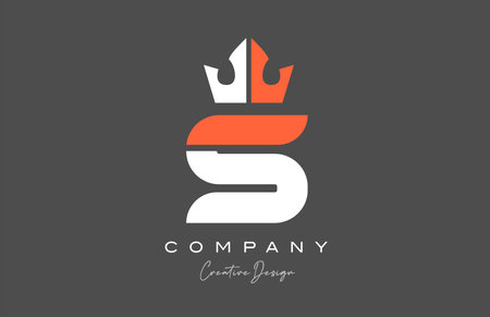 orange grey white S alphabet letter logo icon design. Creative king crown template for business and companyのイラスト素材