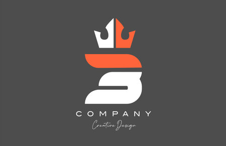 orange grey white B alphabet letter logo icon design. Creative king crown template for business and companyのイラスト素材