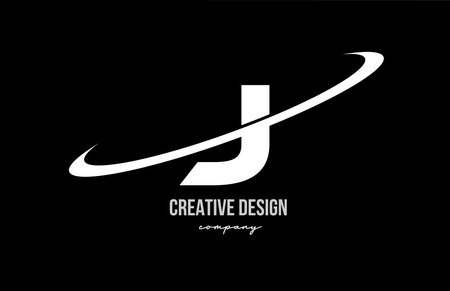 Black white J alphabet letter logo with big swoosh. Corporate creative template design for business and companyのイラスト素材