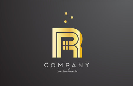 gold golden R alphabet letter logo with dots. Corporate creative template design for business and companyのイラスト素材