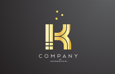 gold golden K alphabet letter logo with dots. Corporate creative template design for business and companyのイラスト素材