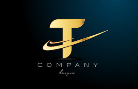 T alphabet letter logo with double swoosh in gold golden color. Corporate creative template design for company and businessのイラスト素材
