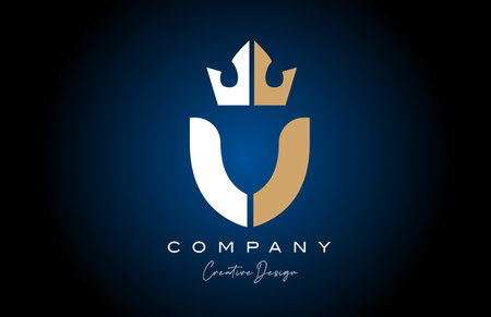 white brown V alphabet letter logo icon design with king crown. Creative template for business and companyのイラスト素材