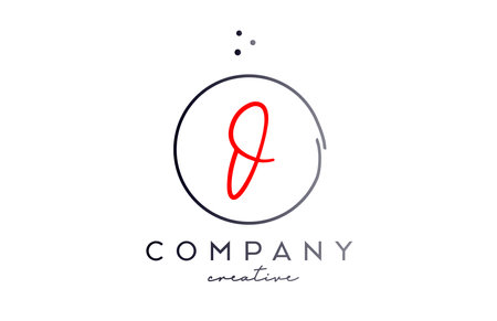 Circle O handwritten alphabet letter logo with dots and black red color. Corporate creative template design for business and companyのイラスト素材