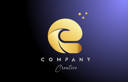gold golden E alphabet letter logo icon design. Yellow blue color with dots. Creative template for business and companyのイラスト素材