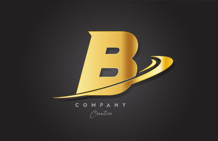 B golden alphabet letter logo icon design. Template for company and business with swooshのイラスト素材