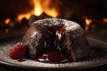A lava cake delicious dessert made with rich molten chocolate. Ai generatedの素材