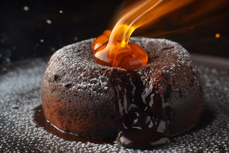 A lava cake delicious dessert made with rich molten chocolate. Ai generatedの素材