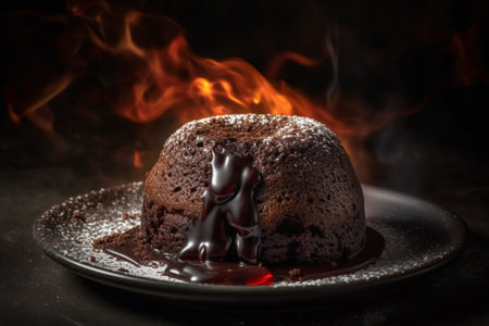 A lava cake delicious dessert made with rich molten chocolate. Ai generatedの素材