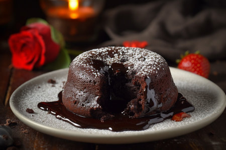 A lava cake delicious dessert made with rich molten chocolate. Ai generatedの素材