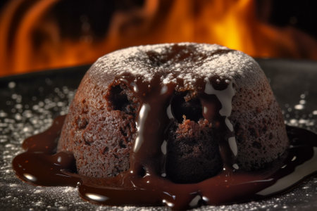 A lava cake delicious dessert made with rich molten chocolate. Ai generatedの素材