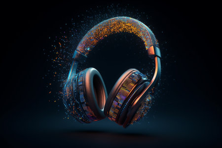 A modern concept that combines music and technology with headphones that enhance the listening experience. Ai generatedの素材