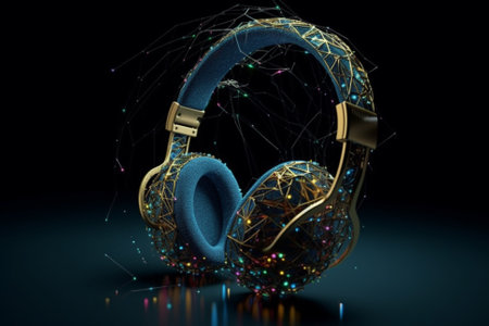 A modern concept that combines music and technology with headphones that enhance the listening experience. Ai generatedの素材
