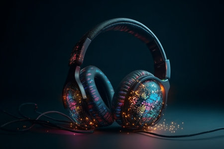 A modern concept that combines music and technology with headphones that enhance the listening experience. Ai generatedの素材
