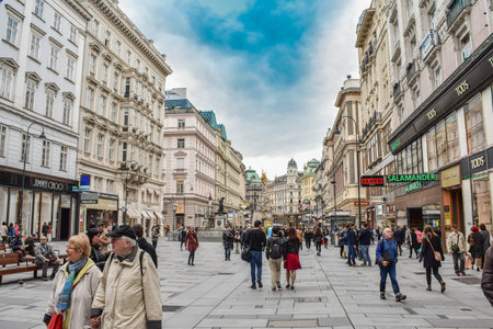 Vienna, Austria - May 29, 2019: Shopping street Kartner Strasse (KÃ¤rntner Strasse)のeditorial素材
