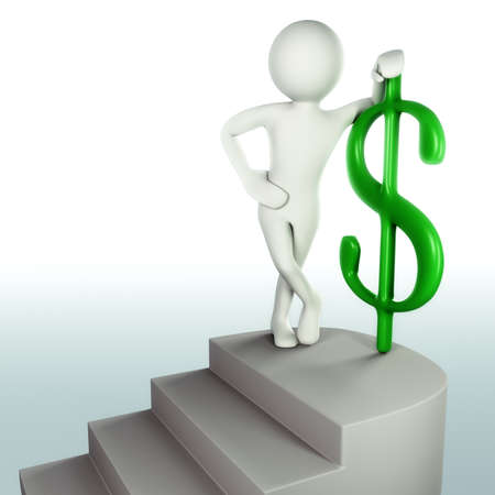 3D man successfully reached the top of the stairs with green dollar signの写真素材