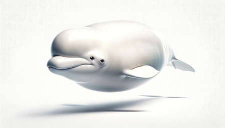 A whimsical illustration of a beluga whale with exaggerated features, isolated on a white background.の素材