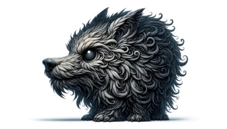 A digital illustration of a stylized wolf with intricate fur patterns, isolated on a white background.の素材