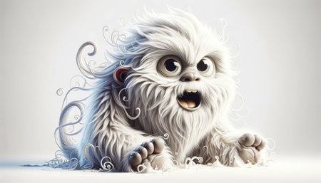 A digital artwork of a whimsical yeti with intricate fur details and expressive eyes.の素材