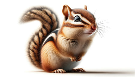 A highly detailed illustration of a chipmunk, depicted with exaggerated features for a whimsical effect, isolated on a white backdrop.の素材