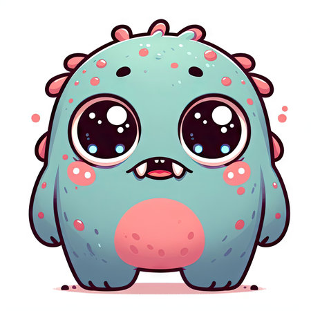 Adorable illustrated monster with large eyes and a playful design, perfect for children's media.の素材