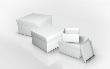 a series of white cardboard box 3d illustrationの写真素材