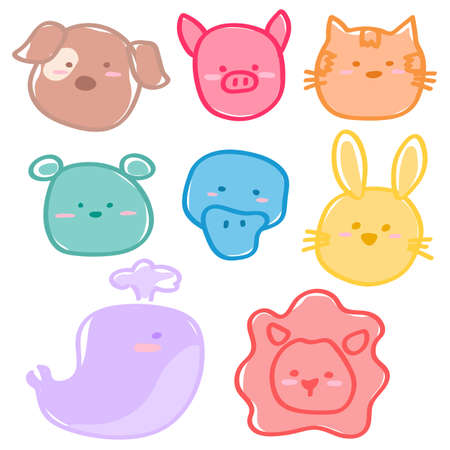 Cute animals in many colors vector eps10のイラスト素材