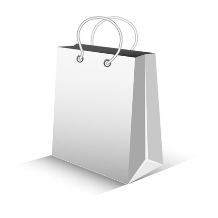 Gray shopping bag, packing goods, cardboard bag with handles, white background, isolated object.のイラスト素材