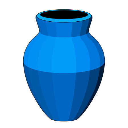 Blue vase pot bowl, highlight and shadow, realistic volumetric, 3d, white background, isolated object, simple stylized drawingのイラスト素材