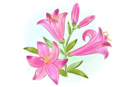 Vector illustration of  beautiful gift card with pink watercolor liliesのイラスト素材