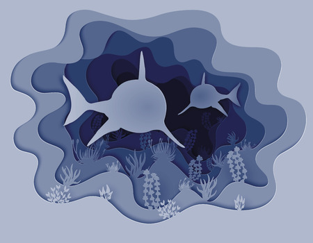 Vector illustration of a shark hunting for a fishのイラスト素材