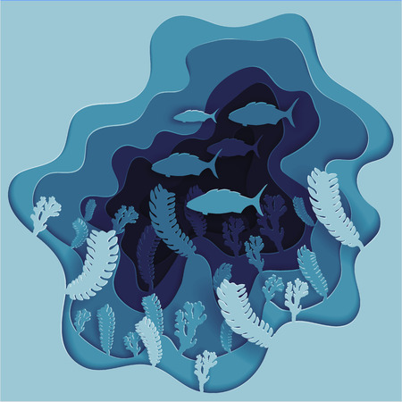 Vector illustration of a school of fish on the seabed in algaeのイラスト素材