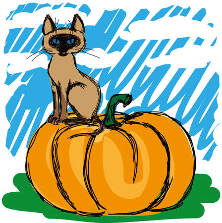 Negligent sketch of a cat on a pumpkinのイラスト素材