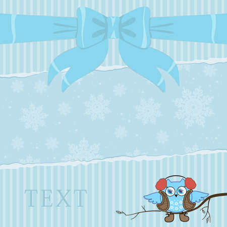 template illustration on the card with an owl in blue colorのイラスト素材